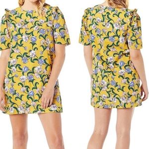 Moon River Linen Floral Shift Dress NWT Women XS Yellow Short Sleeve Casual Mini